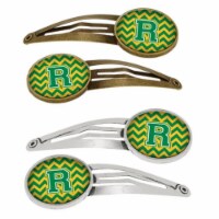 Carolines Treasures CJ1059-RHCS4 Letter R Chevron Green & Gold Barrettes Hair Clips, Set of 4
