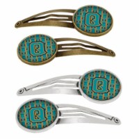 Carolines Treasures CJ1063-QHCS4 Letter Q Football Aqua, Orange & Marine Blue Barrettes Hair