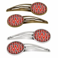 Carolines Treasures CJ1067-WHCS4 Letter W Football Scarlet & Grey Barrettes Hair Clips, Set o
