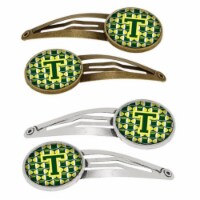 Carolines Treasures CJ1075-THCS4 Letter T Football Green & Yellow Barrettes Hair Clips, Set o