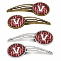 Carolines Treasures CJ1082-VHCS4 Letter V Football Cardinal & White Barrettes Hair Clips, Set