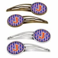 Carolines Treasures CJ1083-JHCS4 Letter J Football Green, Blue & Orange Barrettes Hair Clips