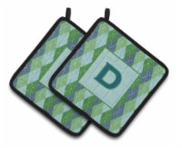Letter D Initial Monogram - Blue Argoyle Pair of Pot Holders