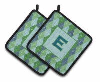 Letter E Initial Monogram - Blue Argoyle Pair of Pot Holders