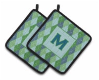 Letter M Initial Monogram - Blue Argoyle Pair of Pot Holders