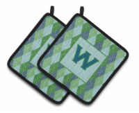 Letter W Initial Monogram - Blue Argoyle Pair of Pot Holders