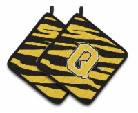 Letter Q Initial Tiger Stripe - Black Gold  Pair of Pot Holders