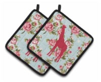 Carolines Treasures BB1001-RS-BU-PTHD Giraffe Shabby Chic Blue Roses Pair of Po