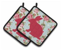Carolines Treasures BB1002-RS-BU-PTHD Rabbit Shabby Chic Blue Roses Pair of Pot