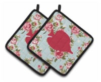 Fish - Tang Fish Shabby Chic Blue Roses Pair of Pot Holders, Blue