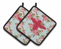 Carolines Treasures BB1057-RS-BU-PTHD Bee Shabby Chic Blue Roses Pair of Pot Ho