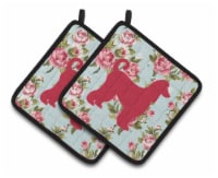 Afghan Hound Shabby Chic Blue Roses BB1066 Pair of Pot Holders, Blue