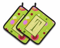Carolines Treasures  CJ1010-TPTHD Letter T Monogram - Lime Green Pair of Pot Hol
