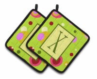 Carolines Treasures  CJ1010-XPTHD Letter X Monogram - Lime Green Pair of Pot Hol