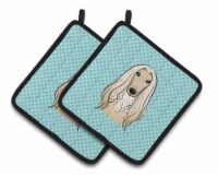 Carolines Treasures  BB1182PTHD Checkerboard Blue Afghan Hound Pair of Pot Holde
