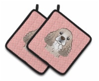 Carolines Treasures  BB1216PTHD Checkerboard Pink Cocker Spaniel Pair of Pot Hol