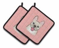 Carolines Treasures  BB1238PTHD Checkerboard Pink French Bulldog Pair of Pot Hol