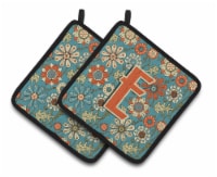 Carolines Treasures  CJ2012-EPTHD Letter E Flowers Retro Blue Pair of Pot Holder