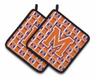 Letter M Football Orange, White and Regalia Pair of Pot Holders