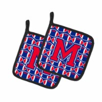 Letter M Football Harvard Crimson and Yale Blue Pair of Pot Holders