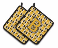 Letter B Football Black, Old Gold and White Pair of Pot Holders