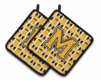 Letter M Football Black, Old Gold and White Pair of Pot Holders