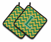 Carolines Treasures CJ1059-LPTHD Letter L Chevron Green and Gold Pair of Pot Ho