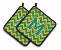 Carolines Treasures CJ1059-MPTHD Letter M Chevron Green and Gold Pair of Pot Ho