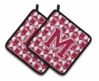 Letter M Football Crimson, grey and white Pair of Pot Holders