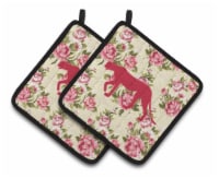 Leopard Shabby Chic Yellow Roses   Pair of Pot Holders, Yellow