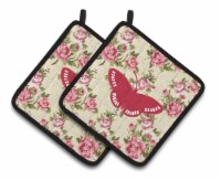 Butterfly Shabby Chic Yellow Roses  Pair of Pot Holders, Yellow