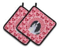 Japanese Chin Hearts Love and Valentine's Day Portrait Pair of Pot Holders