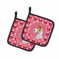 Fox Terrier Hearts Love and Valentine's Day Portrait Pair of Pot Holders