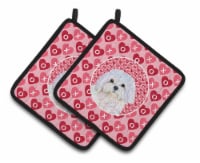 Maltese Hearts Love and Valentine's Day Portrait Pair of Pot Holders