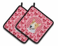 Bull Terrier Hearts Love and Valentine's Day Portrait Pair of Pot Holders