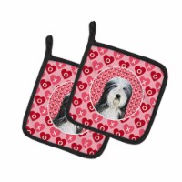 Bearded Collie Hearts Love and Valentine's Day Portrait Pair of Pot Holders