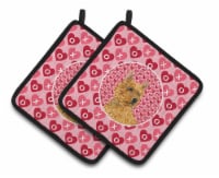 Norwich Terrier Hearts Love and Valentine's Day Portrait Pair of Pot Holders
