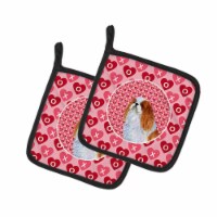 English Toy Spaniel Hearts Love and Valentine's Day Portrait Pair of Pot Holders