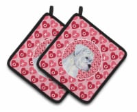 Boxer Hearts Love and Valentine's Day Portrait Pair of Pot Holders