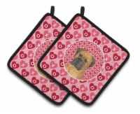 Bullmastiff Hearts Love and Valentine's Day Portrait Pair of Pot Holders