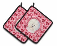 Bichon Frise Hearts Love and Valentine's Day Portrait Pair of Pot Holders