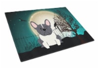 Halloween Scary French Bulldog Black White Glass Cutting Board Large