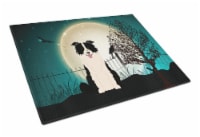 Halloween Scary Border Collie Black White Glass Cutting Board Large