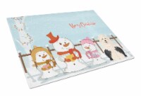 Merry Christmas Carolers Old English Sheepdog Glass Cutting Board Large