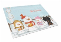 Merry Christmas Carolers Wire Haired Dachshund Black Tan Glass Cutting Board Lar