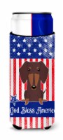Patriotic USA Dachshund Chocolate Ultra Hugger for slim cans