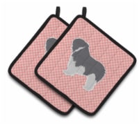 Polish Lowland Sheepdog Dog Checkerboard Pink Pair of Pot Holders