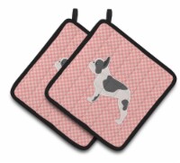Carolines Treasures  BB3641PTHD French Bulldog Checkerboard Pink Pair of Pot Hol