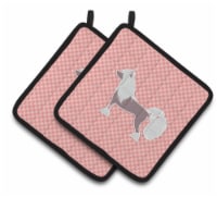 Carolines Treasures BB3643PTHD Chinese Crested Checkerboard Pink Pair of Pot Ho