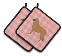 Carolines Treasures  BB3661PTHD Belgian Shepherd Checkerboard Pink Pair of Pot H